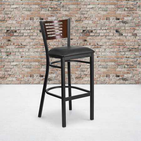 FLASH FURNITURE Bk/Wal Slat Stool-Black Seat 2-XU-DG-6H1B-WAL-BAR-BLKV-GG