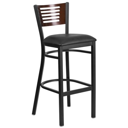 Flash Furniture Bk/Wal Slat Stool-Black Seat 2-XU-DG-6H1B-WAL-BAR-BLKV-GG