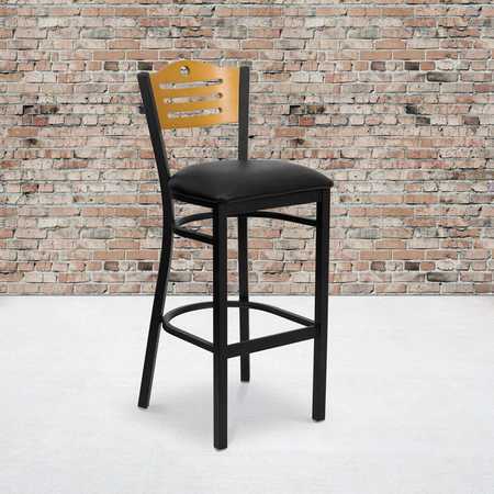 FLASH FURNITURE Bk/Nat Slat Stool-Black Seat 2-XU-DG-6H3B-SLAT-BAR-BLKV-GG