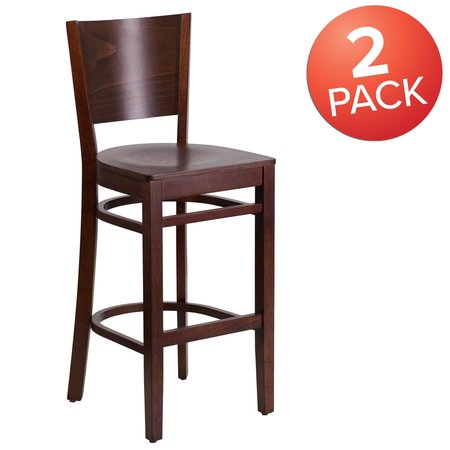 FLASH FURNITURE Lacey Series Solid Back Walnut Wood Restaurant Barstool 2-XU-DG-W0094BAR-WAL-WAL-GG