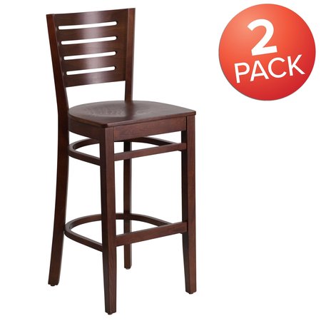 FLASH FURNITURE Darby Series Slat Back Walnut Wood Restaurant Barstool 2-XU-DG-W0108BBAR-WAL-WAL-GG