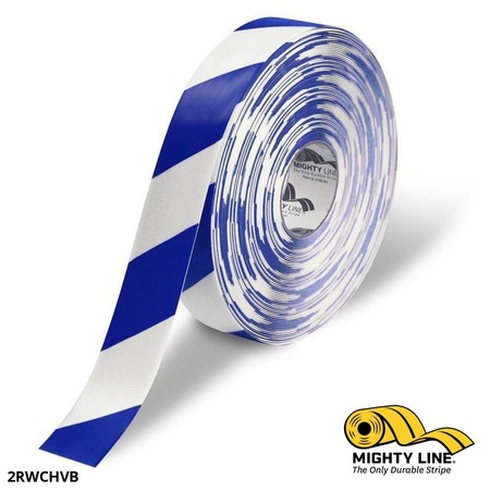 MIGHTY LINE Tape, Wht, Blue Chevrons, 2"x100 ft. Roll 2RWCHVB