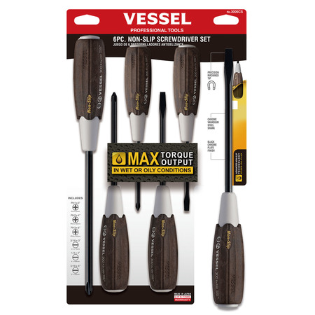 VESSEL WOOD-COMPO Non-Slip Screwdriver 6PC. Set 3006CS