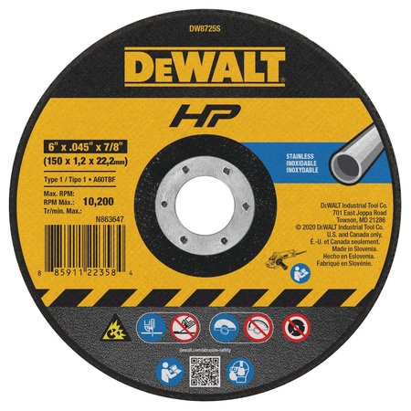 Dewalt 6" x.045 x 7/8" CFree Thin Cutoff Wheel DW8725S