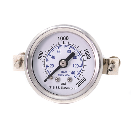 PIC GAUGES Gauge, 1.5", 0/2000psi, 1/8"CBM, SS, U-Clamp PRO-303D-158O-01