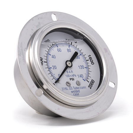 Pic Gauges Gauge, 2.5", 0/2000psi, 1/4"CBM, SS, FrtFlng PRO-304L-254O-01