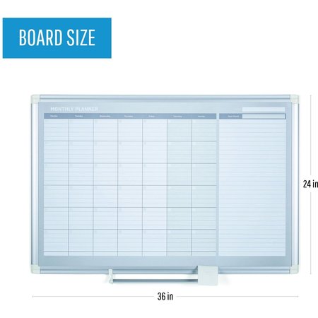 Mastervision 25-63/64"x42-21/64" Magnetic Steel Dry Erase Board, Aluminum Frame GA0397830