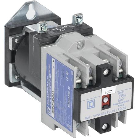 SQUARE D NEMA Control Relay, Type X, utility, 10A resistive at 600 VAC, 4 normally open contacts, 24 VDC coil 8501XUDO40V53