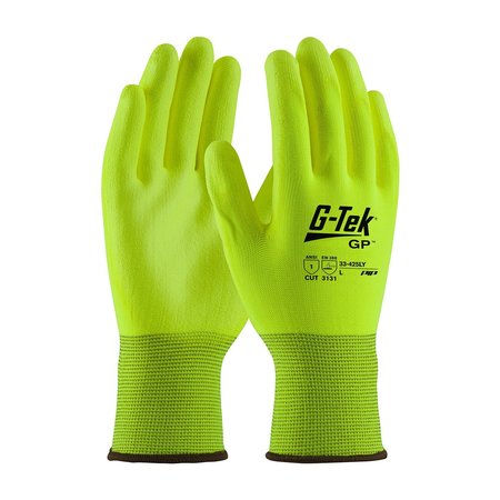 PIP Polyurethane Hi-Vis Coated Gloves, Palm Coverage, Yellow, M, 12PK 33-425LY/M