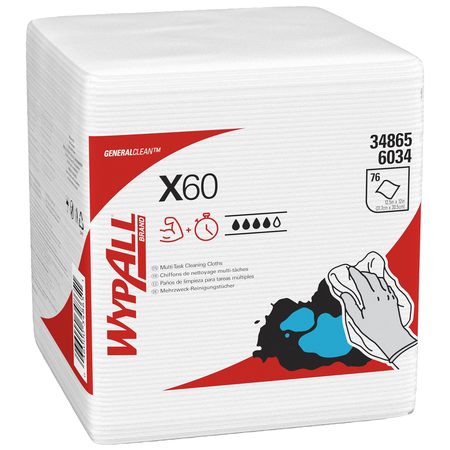 Kimberly-Clark Professional Dry Wipe, X60, 1/4 Fold Poly Wrapped, Hydroknit, 12 in x 12 1/2 in, 12 Pack 34865