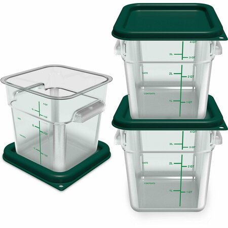 CARLISLE FOODSERVICE Food Containers w/Lids, 4 qt, Clear, PK3 11951-307