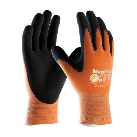 PIP Foam Nitrile Hi-Vis Coated Gloves, Palm Coverage, Black/Orange, L, 12PK 34-8014/L