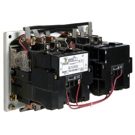 SQUARE D NEMA Contactor, Type S, reversing, horizontal, Size 4, 135A, 100HP at 575VAC, 3 phase, up to 100kA, 3 pole, 120VAC coil, open style 8702SFO3V02S