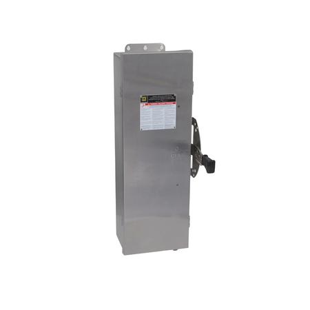 SQUARE D Safety switch, double throw, non fusible, 100A, 600V, 3 pole, 100HP, NEMA 4, 4X, 5, 304 steel DTU363DS