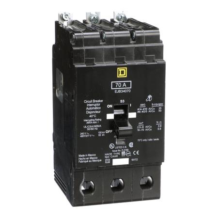 Miniature Circuit Breaker, EJB Series, 70A, 3 Pole, 277/480V AC, 100kA  At 120V AC