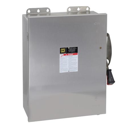 SQUARE D Safety switch, heavy duty, non fusible, 100A, 4 pole, 75hp, 600VAC/DC, NEMA 4, 4X, 5, 304 steel HU463DS