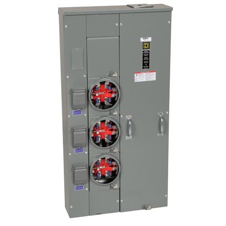 SQUARE D Meter center, MP Meter-Pak, 3 sockets, horn bypass, 5 jaws, 300A bus, 125A max breaker rating, ringless MPH33125