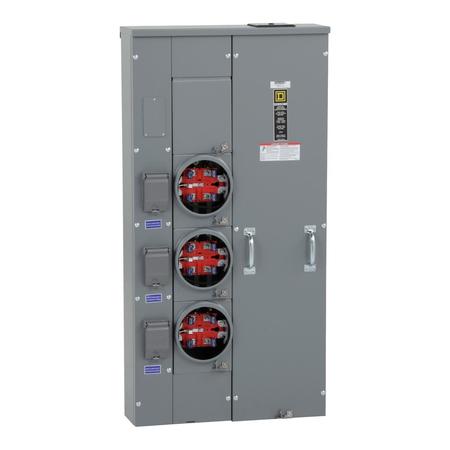 Square D Meter center, MP Meter-Pak, 3 sockets, no bypass, 5 jaws, 300A bus, 125A max breaker rating, ringless MPR33125