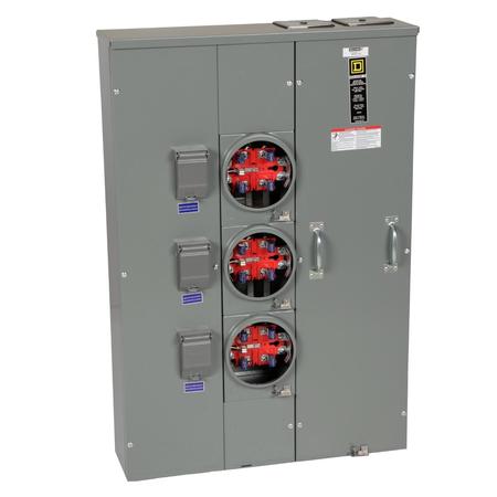 Square D Meter center, MP Meter-Pak, 3 sockets, no bypass, 5 jaws, 400A bus, 200A max breaker rating, ringless MPR43200