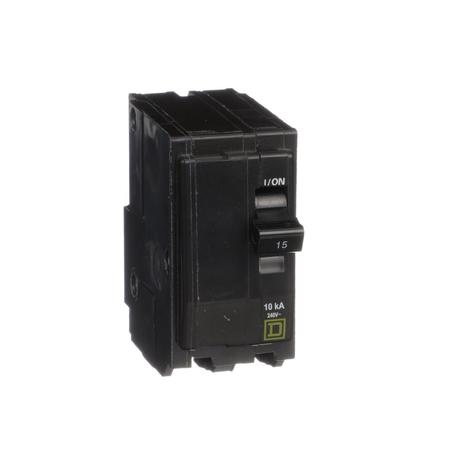 SQUARE D Mini circuit breaker, QO, 15A, 2 pole, 120/240VAC, 10kA, plug in, ring QO215H5237