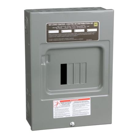 SQUARE D Load Center, QO, 4 Spaces, 100A, 120/240V, Fixed Main Lug, 1 Phase QO4L100S