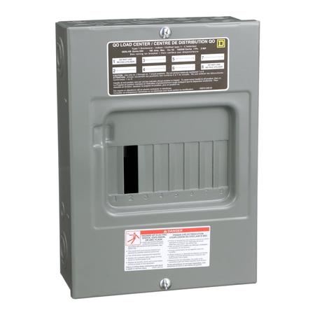 Square D Load Center, QO, 6 Spaces, 100A, 120/240V, Fixed Main Lug, 1 Phase QO6L100S