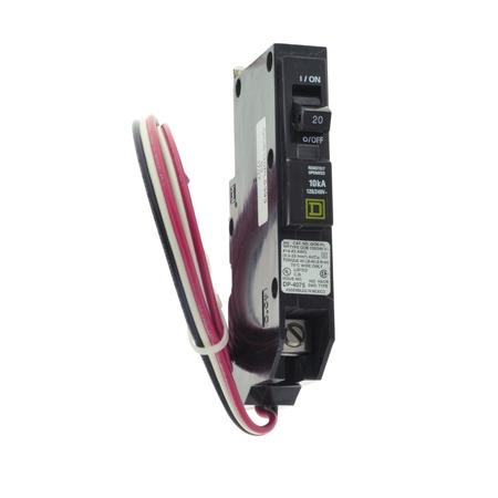 SQUARE D Mini circuit breaker, QO, 20A, 1 pole, 120/240VAC, 10kA, bolt on, Powerlink, 60in leads QOB120PL5393