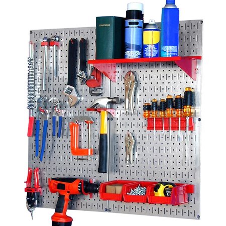 WALL CONTROL Industrial Pegboard Utility Kit, Galvanized and Red 35-IWGL-200-GVR