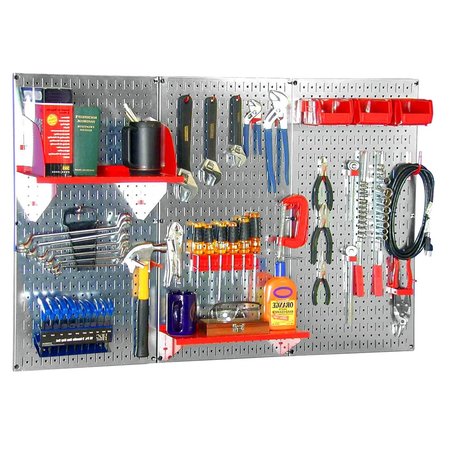 WALL CONTROL Standard Industrial Pegboard Kit, Galv/Red 35-IWRK-400-GVR
