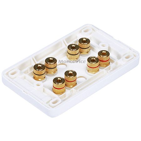 Monoprice A/V Wallplate, Banana Post, 4Spkr, Wht 3642