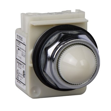 SCHNEIDER ELECTRIC Pilot light, Harmony 9001K, metal, polycarbonate, domed, white, 30mm, LED white, 120V 9001KP38LWW9