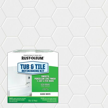Rust-Oleum Tub and Tile Refinishing Kit, White, Gloss, 1 qt, 70 to 110 sq ft/gal, Tub & Tile Paint Series 384165