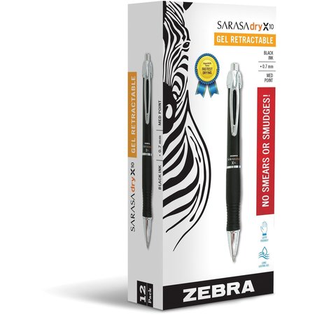 Zebra Pen Sarasa Dry X10 Gel Retractable 0.7mm Black Dozen 42610