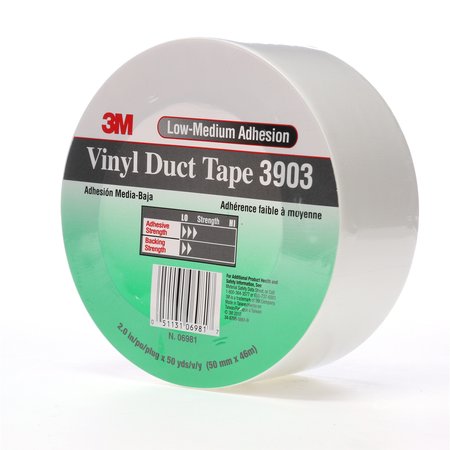 3M Duct Tape, 2 x 50 yd, 6.5 mil, White, Vinyl 3903