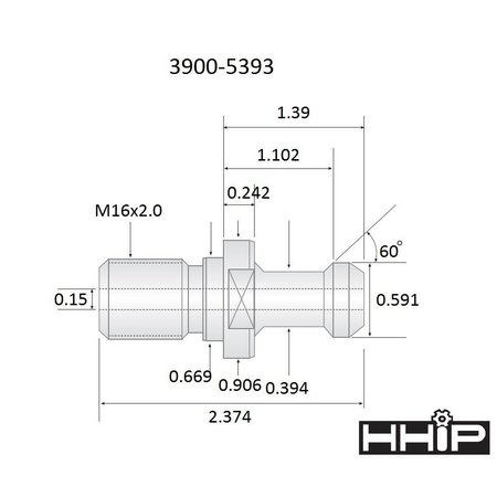 Hhip 2.37" X .59 60 Degree BT40 Coolant Thru Retention Knob 3900-5393