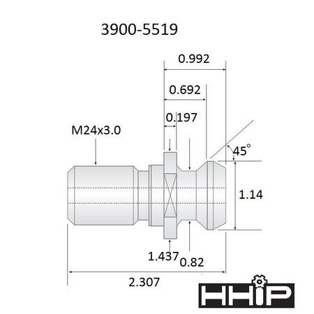 Hhip 2.31 X 45 Degree ANSI CAT50 Retention Knob 3900-5519