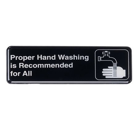 TABLECRAFT Compliant Plst Sign, Hnd Wash Recom, 3"X9" 394550