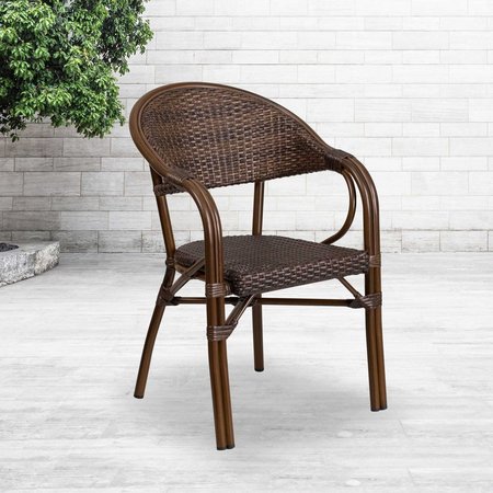 FLASH FURNITURE Cocoa Rattan Patio Chair w/ Bamboo-Aluminum Frame 3-SDA-AD642003R-1-GG