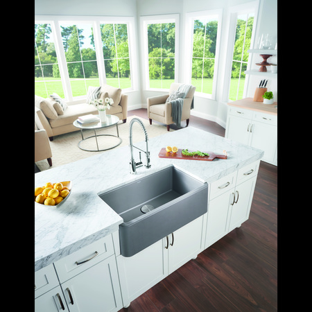 Blanco Ikon Silgranit 33" Apron-Front Farmhouse Kitchen Sink - Metallic Gray 401900