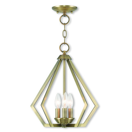 LIVEX LIGHTING Prism 3 Light Antique Brass Convertible Mini Chandelier/Ceiling Mount 40923-01