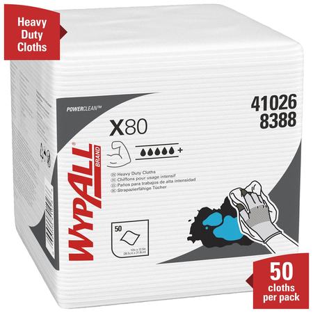 Kimberly-Clark Professional Dry Wipe, X80, 1/4 Fold, Super Heavy Absorbency, Hydroknit, 12 in x 12 1/2 in, 50 Sheets, 4 Pack 41026