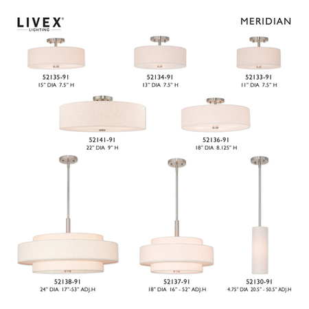 Livex Lighting Meridian 6 Light Brushed Nickel Pendant 42605-91
