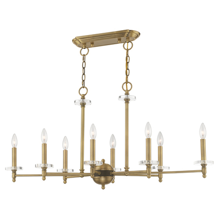 LIVEX LIGHTING Bancroft 8 Light Antique Brass Linear Chandelier 42708-01