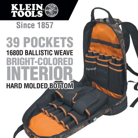 Klein Tools Tool Backpack, Camouflage, Ballistic Nylon, 39 Pockets 55421BP14CAMO