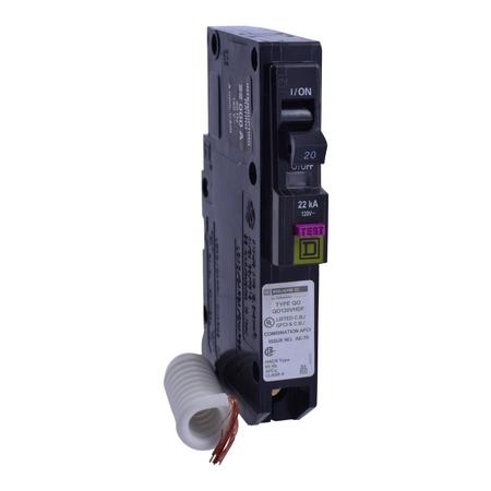 Circuit Breaker, QO Series, 20A, 1 Pole, 120V AC, 22kA At 120V AC