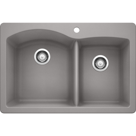 BLANCO Diamond Silgranit 60/40 Double Bowl Dual Mount Kitchen Sink - Metallic Gray 440214