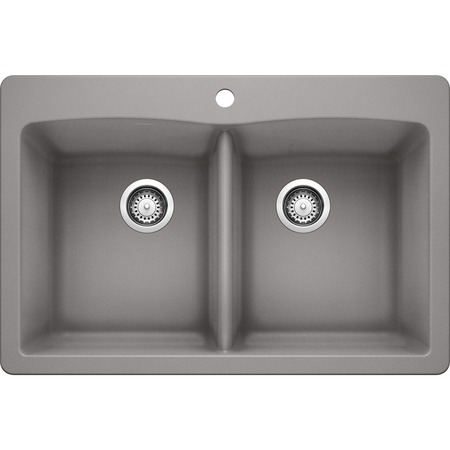 BLANCO Diamond Silgranit 50/50 Double Bowl Dual Mount Kitchen Sink - Metallic Gray 440219