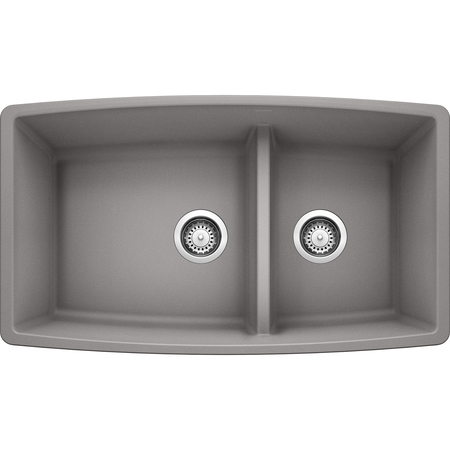 BLANCO Performa Silgranit 60/40 Double Bowl Undermount Kitchen Sink with Low Divide - Metallic Gray 441309