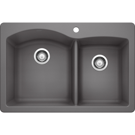 BLANCO Diamond Silgranit 60/40 Double Bowl Dual Mount Kitchen Sink - Cinder 441465