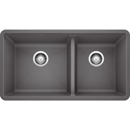 BLANCO Precis Silgranit 60/40 Double Bowl Undermount Kitchen Sink - Cinder 441479